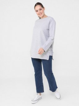 Büyük Beden Yanları Fırfır Detaylı Koyu Gri Tunik