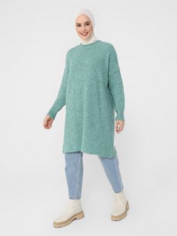 Bisiklet Yaka Triko Mint Yeşili Tunik