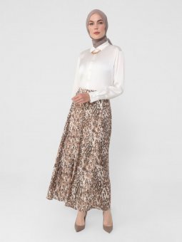 Leopar Desenli Saten Camel Etek