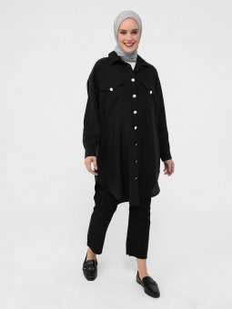 Metal Düğmeli Oversize Kalıp Siyah Kap