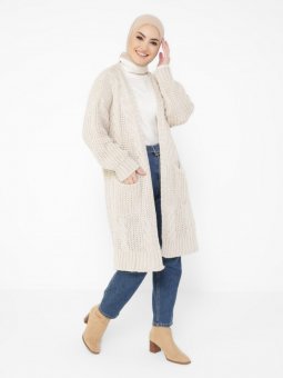 Örgülü Triko Bej Hırka