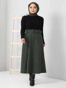 Balıksırtı Desenli Mevlana Haki Etek