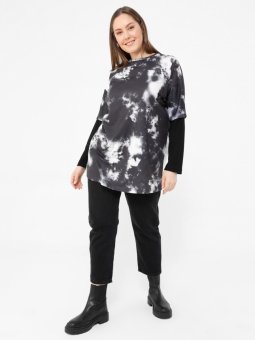 Büyük Beden Garnili Siyah Batik Tunik
