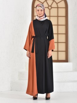 Önü Açık Garnili Siyah Tarçın Ferace