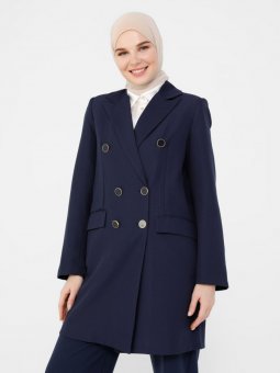 Düğme Detaylı Lacivert Ceket