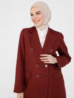 Düğme Detaylı Mürdüm Ceket