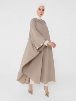 Nakış Ve Payet Detaylı Abiye Açık Vizon Ferace