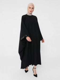 Nakış Ve Payet Detaylı Abiye Siyah Ferace