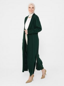 Uzun Triko Zümrüt Yeşili Hırka