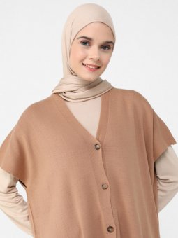 Yanları Yırtmaçlı Triko Camel Yelek