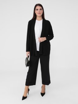 Büyük Beden Ceket & Bluz İkili Siyah Ekru Takım