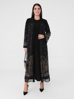 Büyük Beden Siyah Kap & Elbise İkili Takım