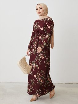 Desenli Bordo Elbise