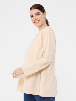 Büyük Beden Eteği Volanlı Bej Tunik