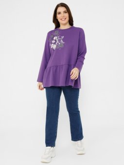 Büyük Beden Eteği Volanlı Mor Tunik