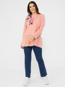 Büyük Beden Eteği Volanlı Pudra Tunik