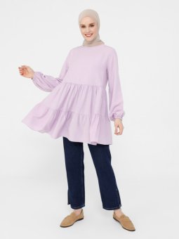 Jakarlı Kat Kat Kesimli Lila Tunik