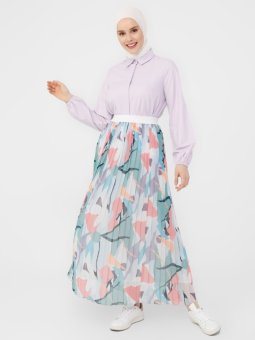 Pileli Desenli Yeşil Etek