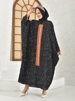 Desenli Payet Şerit Detaylı Siyah Tarçın Ferace