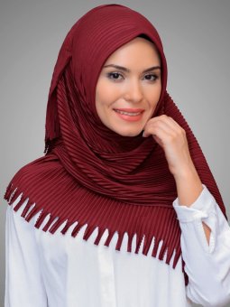 Pratik Hazır Geçmeli Kesik Elyaf Piliseli Saçaklı Lazer Kesim Bordo Eşarp