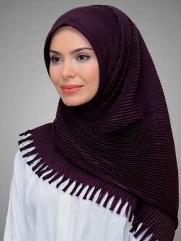 Pratik Hazır Geçmeli Kesik Elyaf Piliseli Saçaklı Lazer Kesim Mürdüm Eşarp