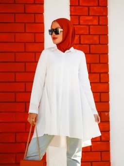 Önden Düğmeli Beyaz Gömlek Tunik