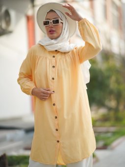 Yandan Cepli Düğmeli Açık Sarı Tunik