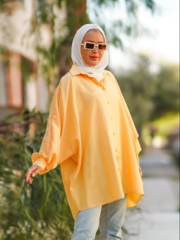 Yarasa Kol Salaş Hardal Gömlek Tunik