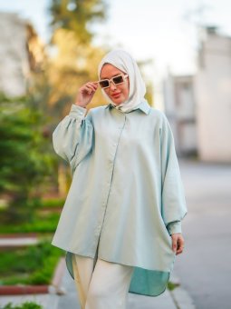 Yarasa Kol Salaş Mint Yeşili Gömlek Tunik