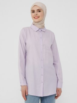 Oxford Kumaştan Basic Lila Gömlek
