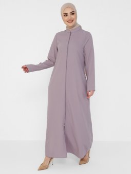 Hakim Yaka Fermuarlı Basic Krep Lila Ferace