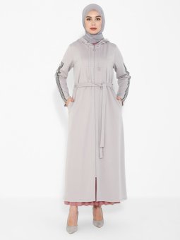 Kuşaklı Payet Detaylı Gri Kap