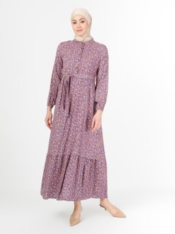 Çiçek Desenli Lila Elbise