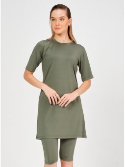 Haki Basic Yarım Kol Yarı Kapalı Mayo