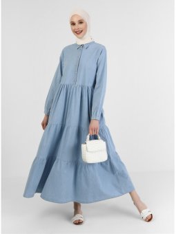 Kat Kat Kesim Kot Buz Mavisi Elbise