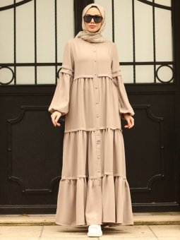 Düğmeli Bej Ferace