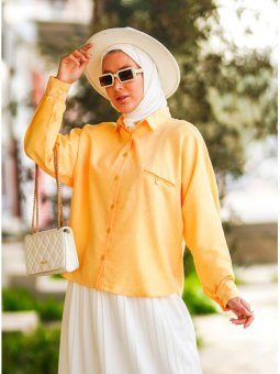 Önden Düğmeli Yarasa Kol Hardal Gömlek Tunik