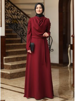 Kardelen Bordo Abiye Elbise
