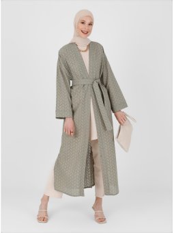 Kekik Doğal Kumaşlı Fistolu Kendi Kumaşından Kemerli Pamuk Ferace Kimono