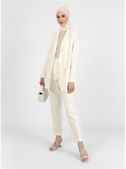 Keten Karışımlı Yarım Astarlı Ekru Ceket