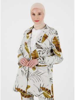 Keten Karışımlı Yarım Astarlı Yağ Yeşili Gri Ceket