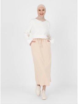 Pamuk Kumaşlı Beli Bağcıklı Spor Bej Etek