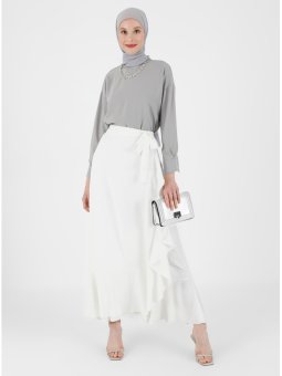 Volan Detaylı Aerobin Off White Etek