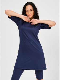 Lacivert Basic Yarım Kol Battal Yarı Kapalı Mayo