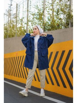 Torba Cep Oversize Koyu Kot Mavi Ceket