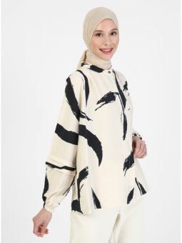 Gizli Pat Desenli Bej Gömlek