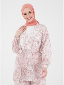 Kimono & Pantolon Çiçek Desen Orange Takım