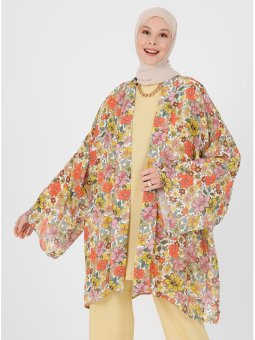 Orange Doğal Kumaşlı Çiçek Desenli Kimono