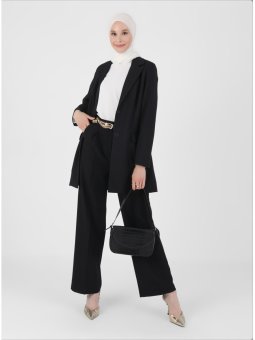 Pileli Klasik Kumaş Siyah Pantolon