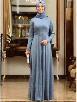 Lina İndigo Abiye Elbise